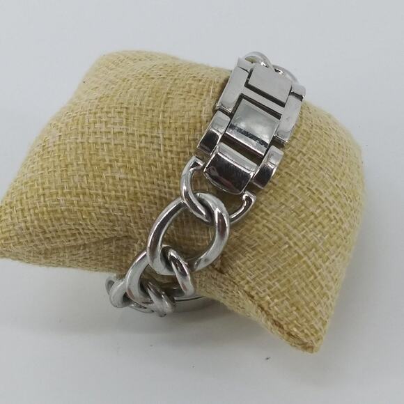 NY&C Quartz Women's Wristwatch Stainless Steel Chain Bracelet Silver Tone Watch - Picture 9 of 10